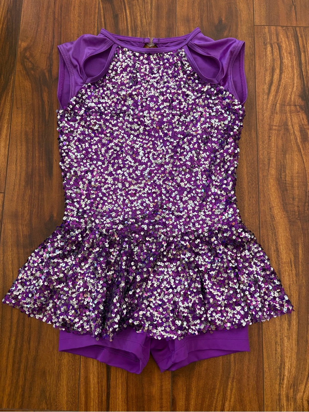 Weissman Purple Sequin Dance Outfit with Built in Shorts Youth M nearly new